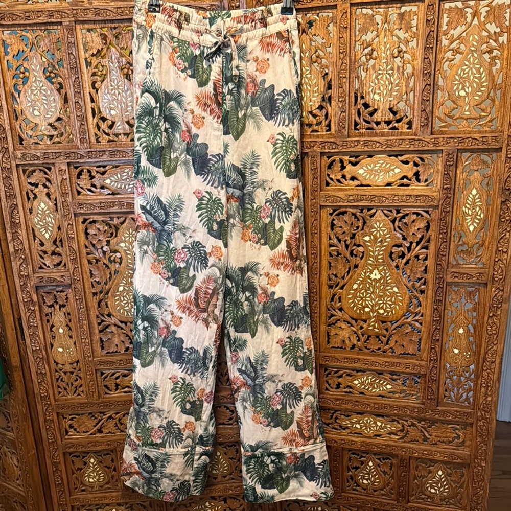 Paul & Joe Sister Tropical Leaves and Cat Print Pants-made in France-XS